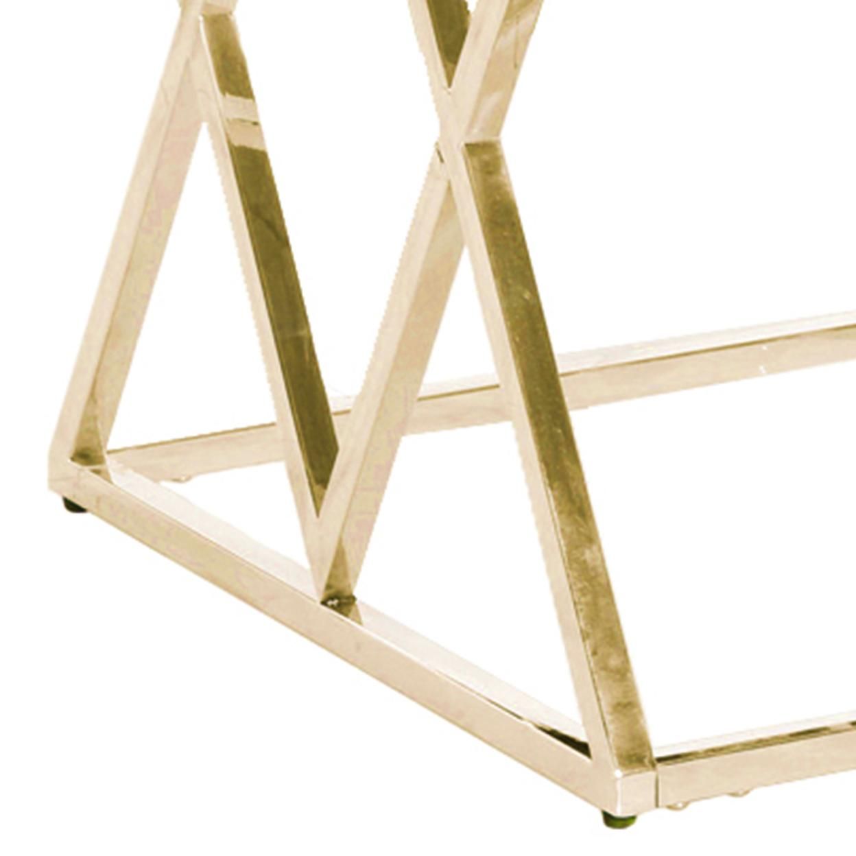 Saltoro Sherpi Diamond Shaped Metal Accent Table with Glass Top, Gold