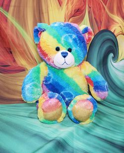 Build-a-Bear Rainbow Peace Teddy Blue Eyed Tie Dyed Plush Stuffed BABW Toy 16" Thumbnail