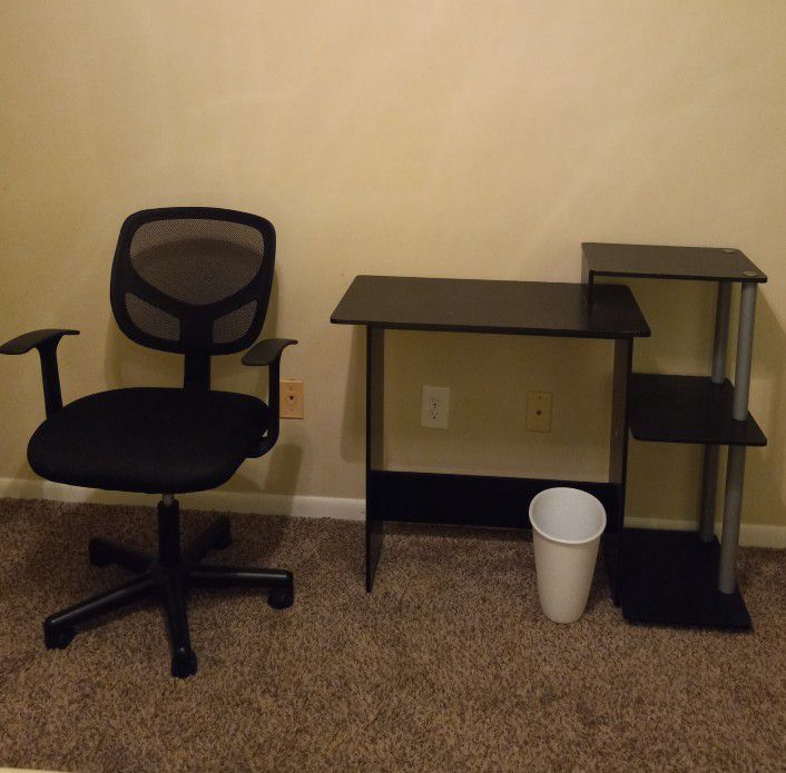 Office Chair, Desk, And Trash Can Set 