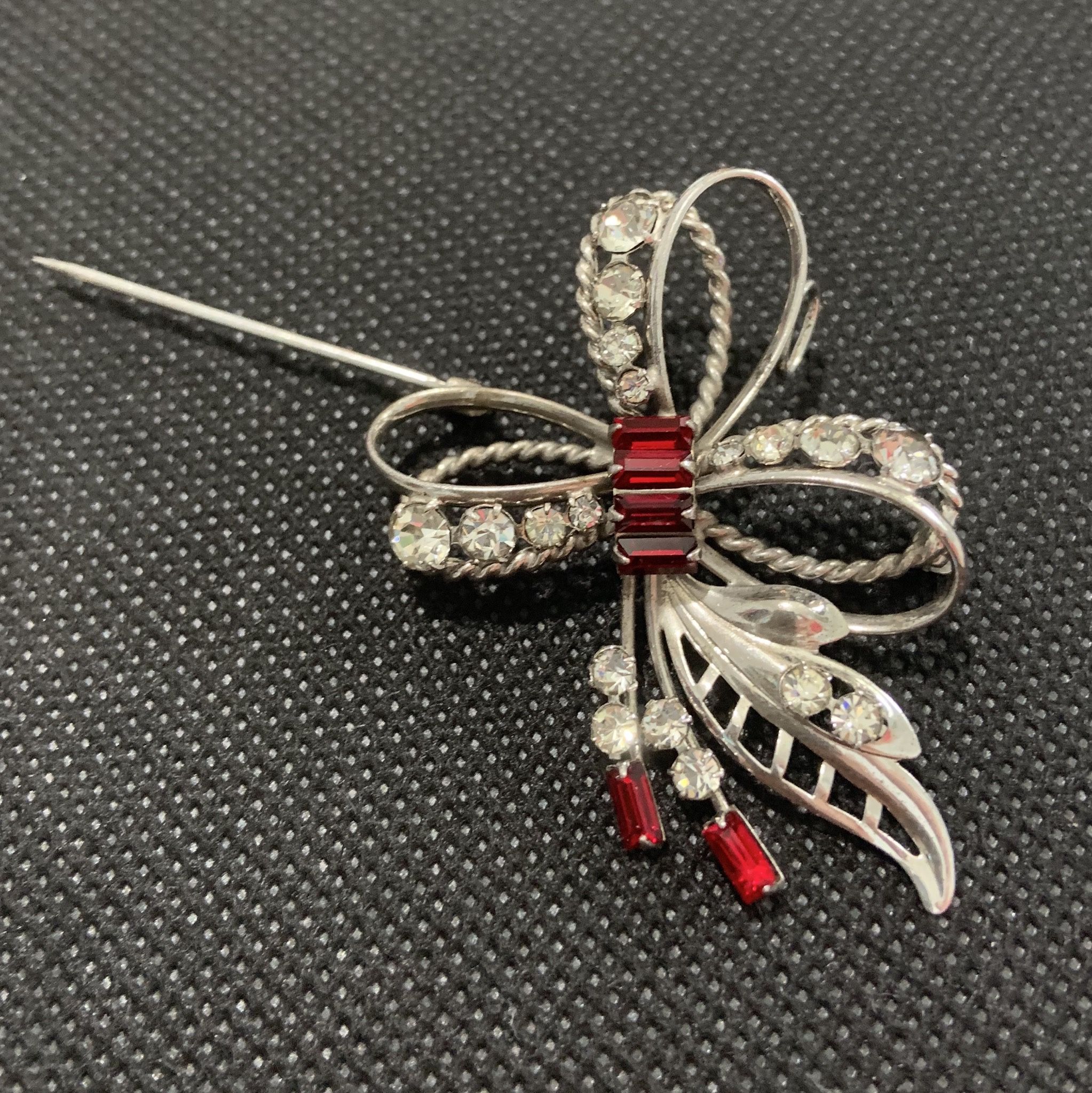 Sterling Silver Ruby And rhinestones Carl Art Pin