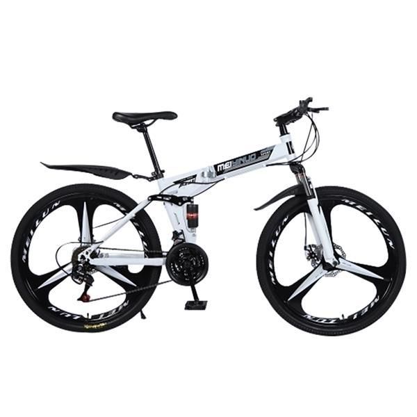 White 26 inch 21-speed folding mountain bike spoke wheel dual suspension bike for adult
