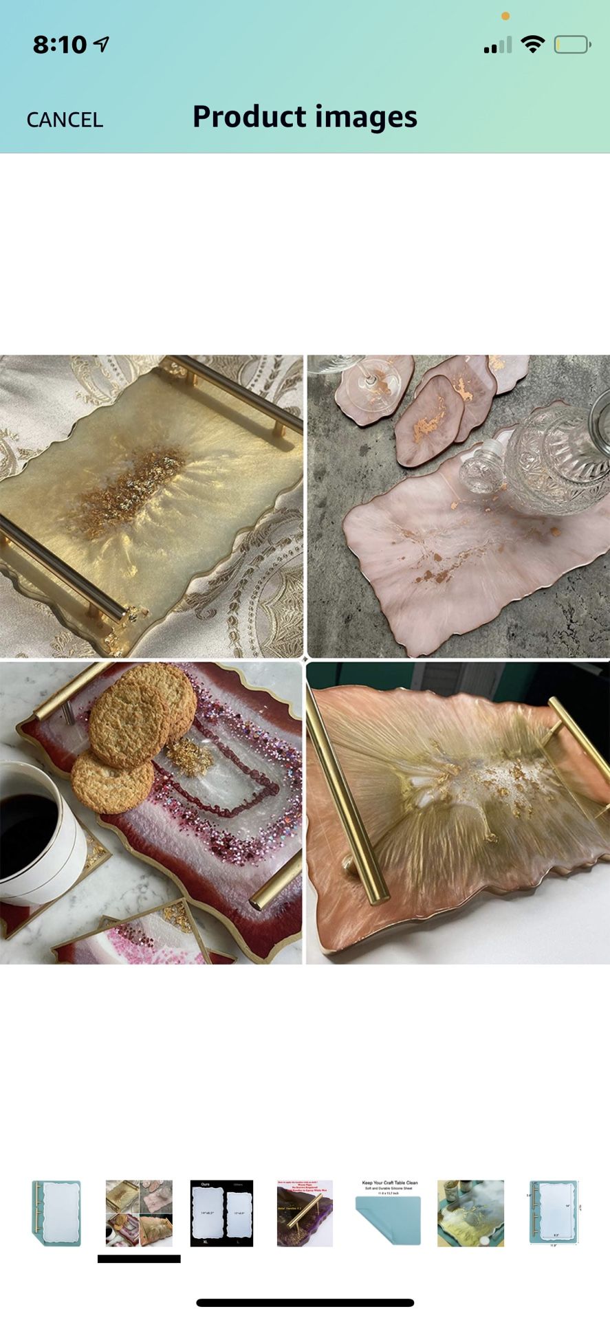 XL Resin Tray Molds With Gold Handles And Metallic Decoration