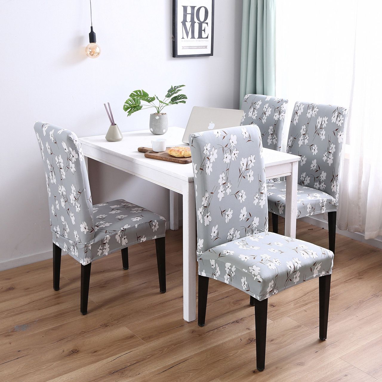 Light Blue Elegant Polyester and Spandex Stretch Washable Dining Chair Slipcover Chair Cover Set Of 4