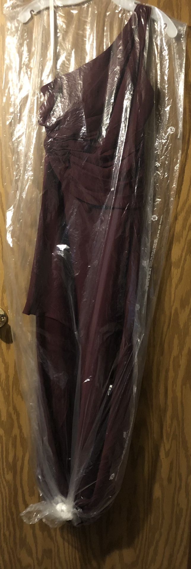 One Shoulder Georgette Cascade Bridesmaid Dress. Size: 10, Color: Wine
