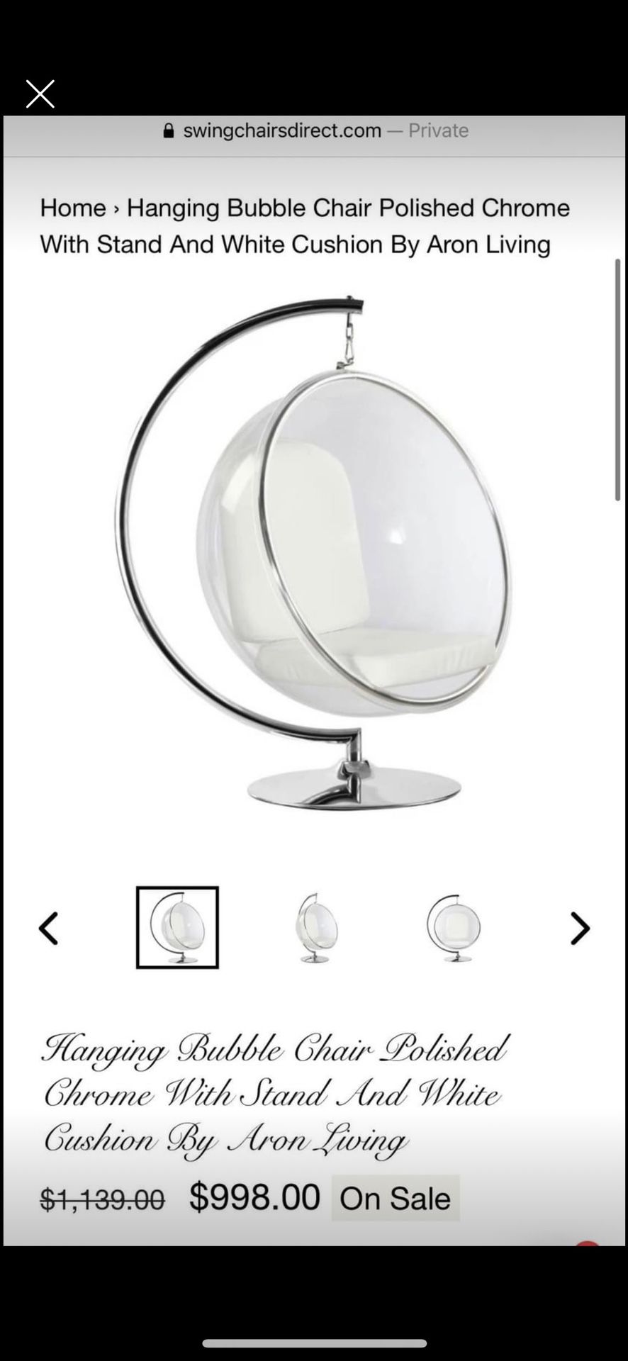Hanging Bubble Chair Polished Chrome With Stand And Cushion Pillows