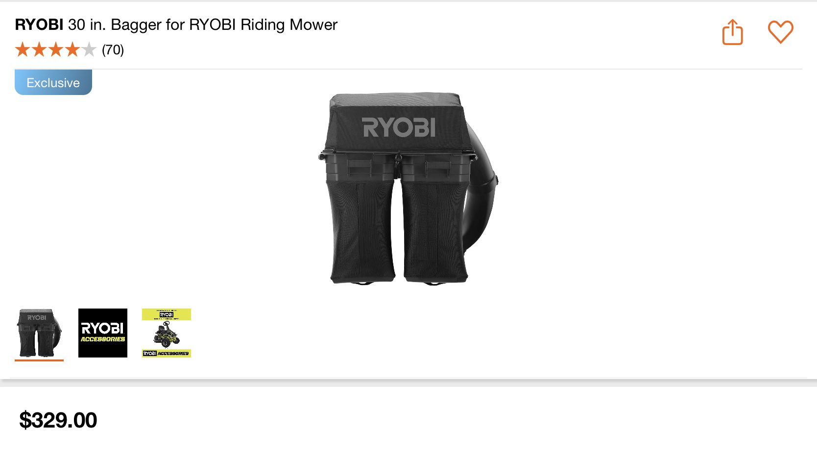 RYOBI 30 in. Bagger for RYOBI Riding Mower