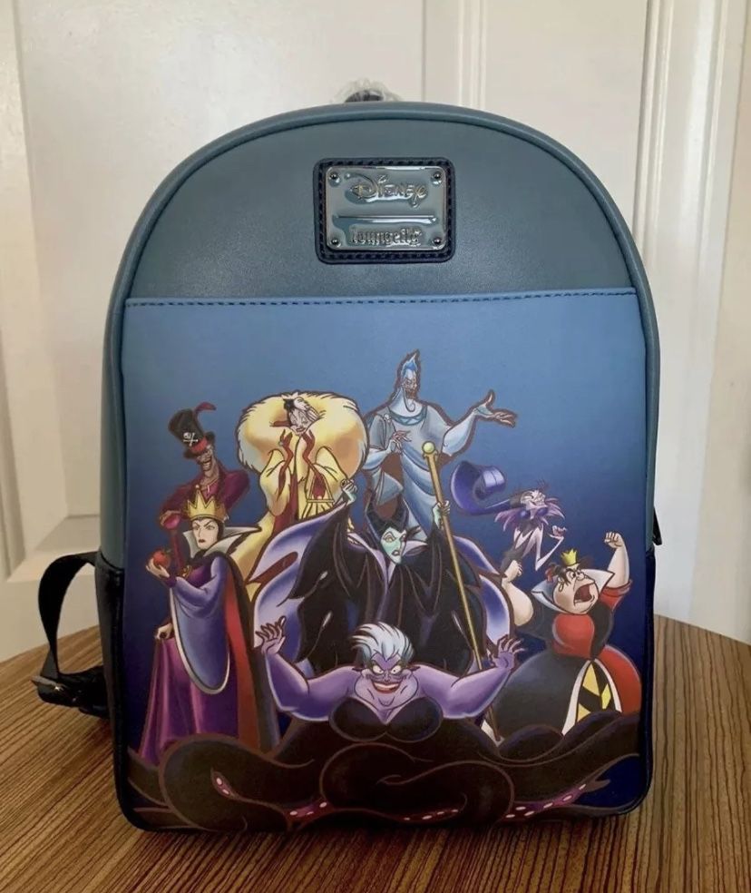 Loungefly Disney Villains Maleficent, Ursula Full Cast Mini Backpack New W/Tags.
