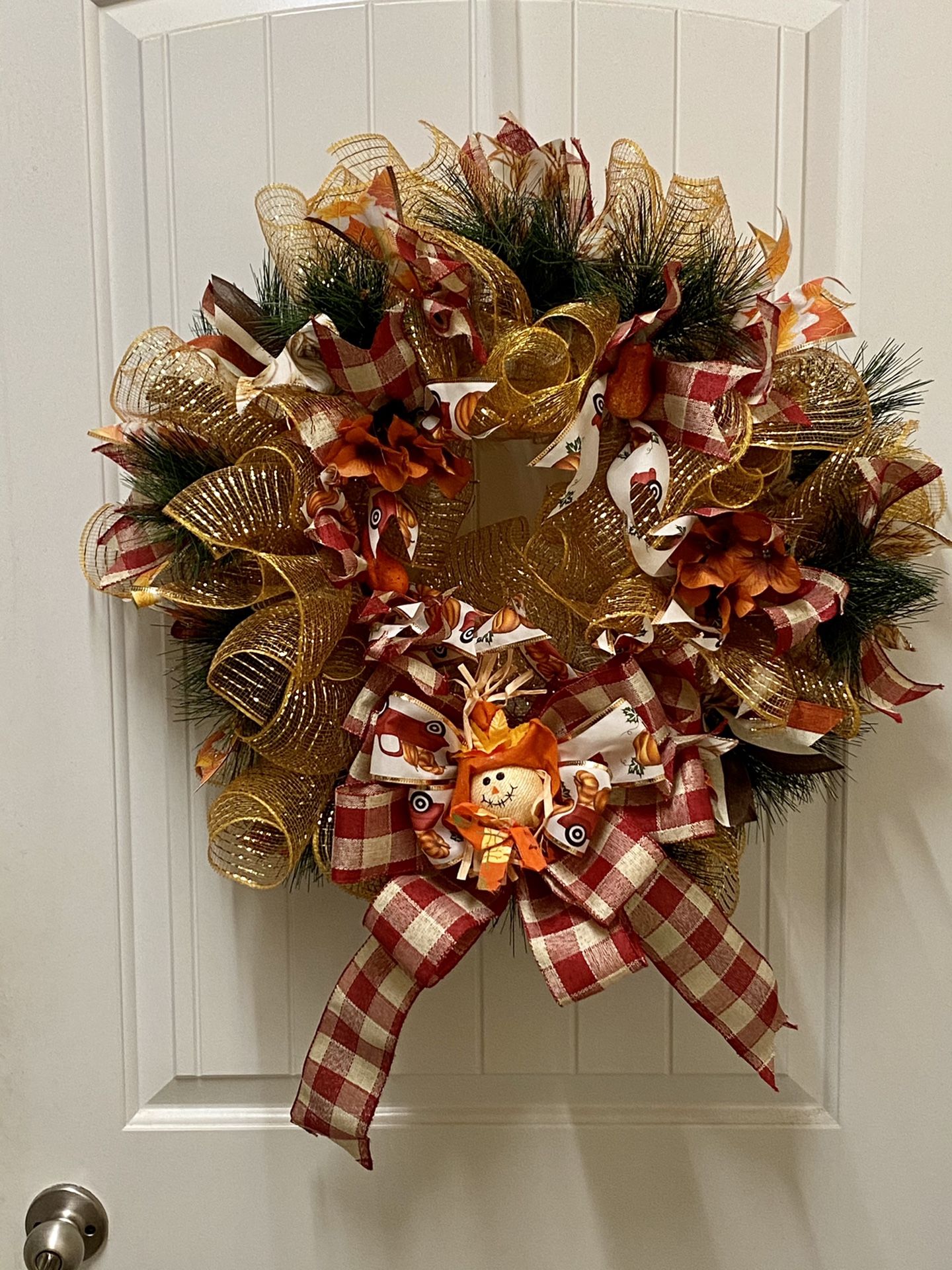 Fall Deco Mesh Floral & Ribbon Wreath
