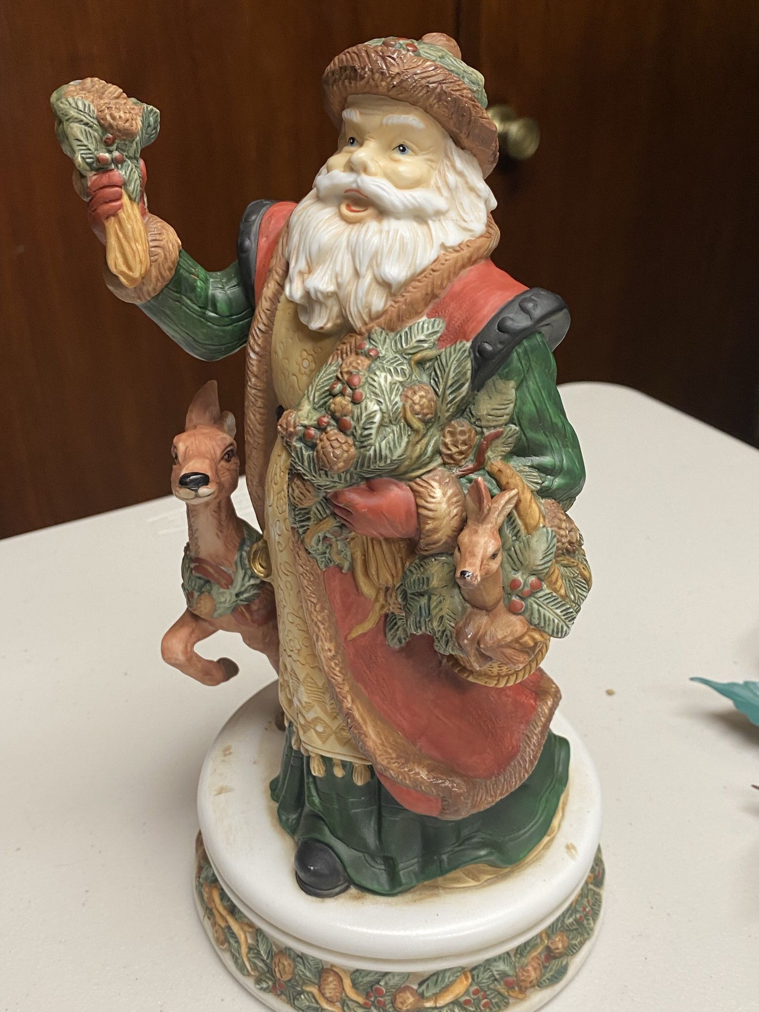 Vintage Musical Old World Santa Figurine with and Deers