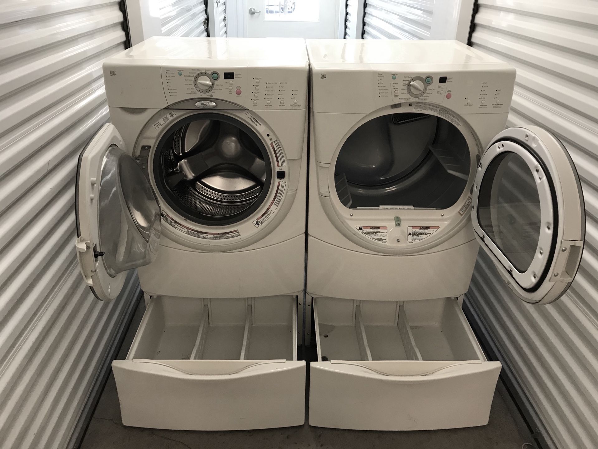 WHIRLPOOL DUET FRONT LOAD WASHER AND DRYER SET WITH PEDESTALS for Sale