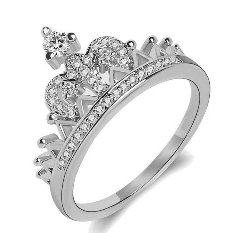 "Sweet Beautiful Party Crystal Clear Heart Crown Lovely Ring for Women, PD600
 
