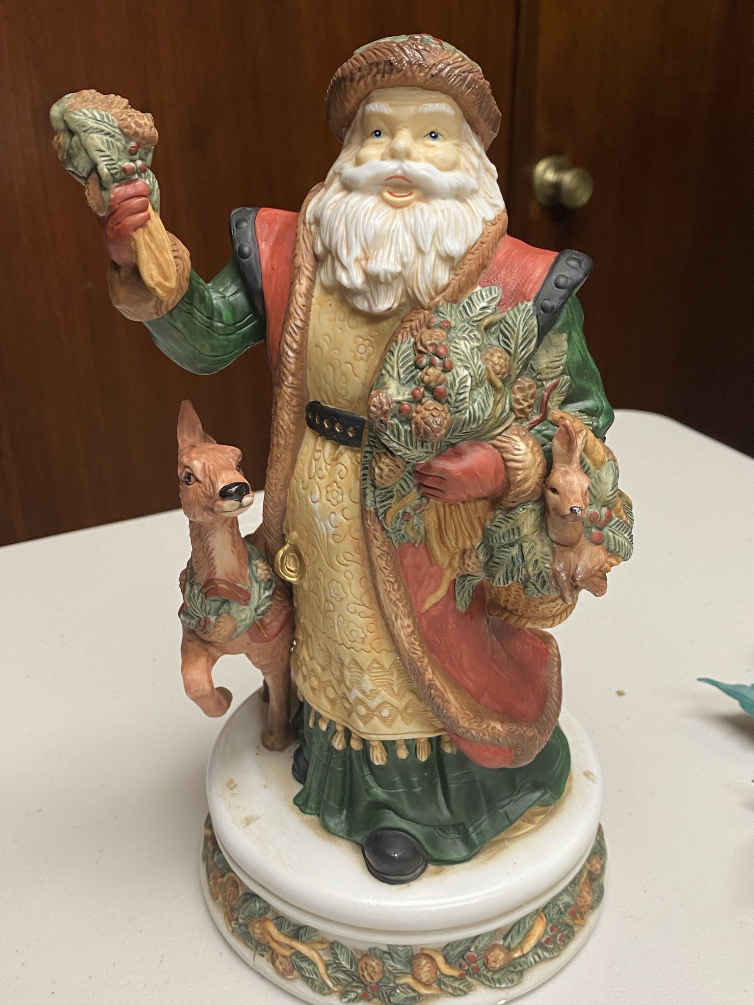 Vintage Musical Old World Santa Figurine with and Deers