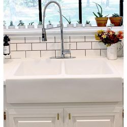 SINKOLOGY Josephine Quick-Fit Drop-in Farmhouse Fireclay 33.85 in. 3-Hole Double Bowl Kitchen Sink in Crisp White - #75265- OS Thumbnail
