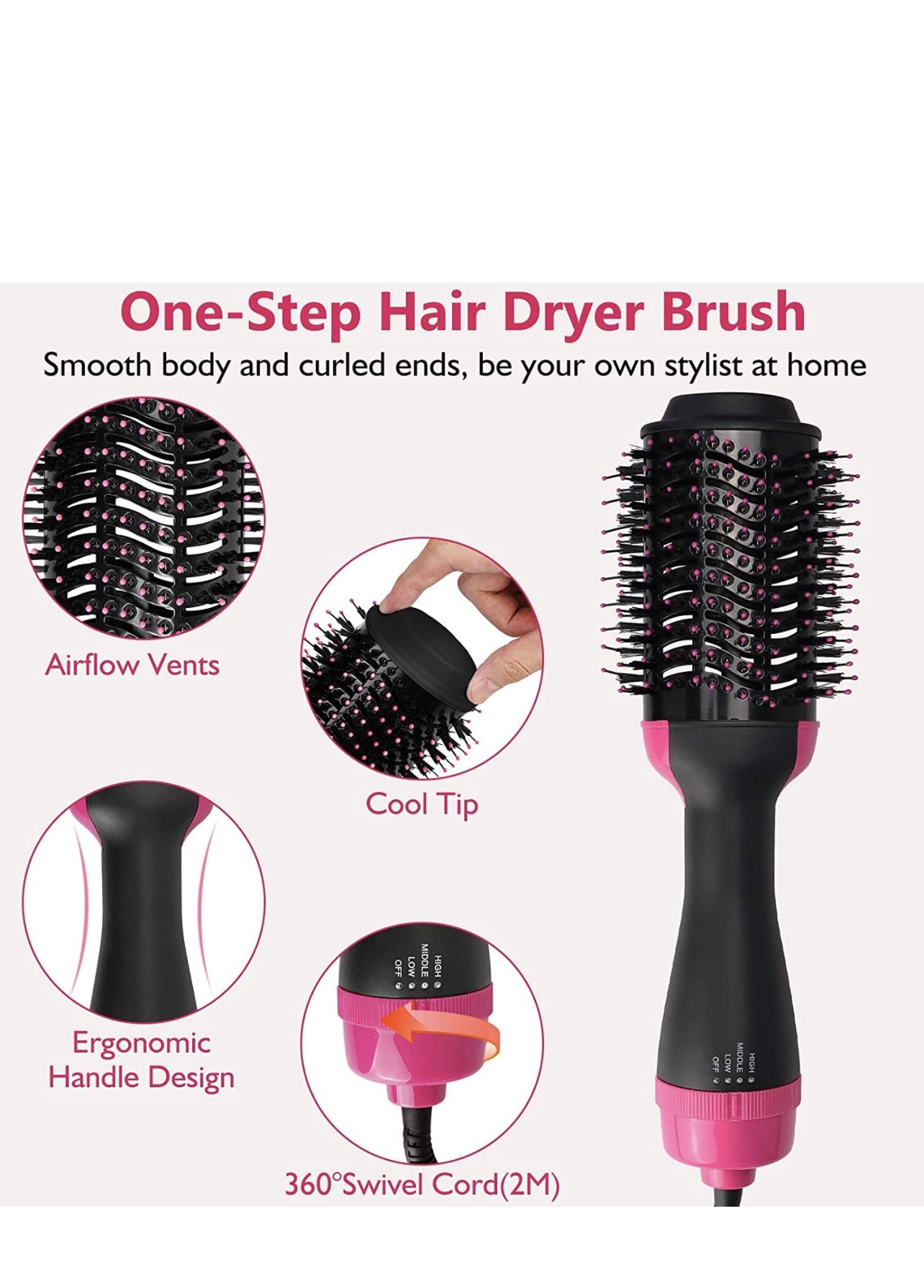 Hair Dryer Brush, HIPPIH Hot Air Brush Styler and Dryer, Blow Dryer Brush with Negative Ionic for Straightening, Curling, Professional Brush Hair Drye
