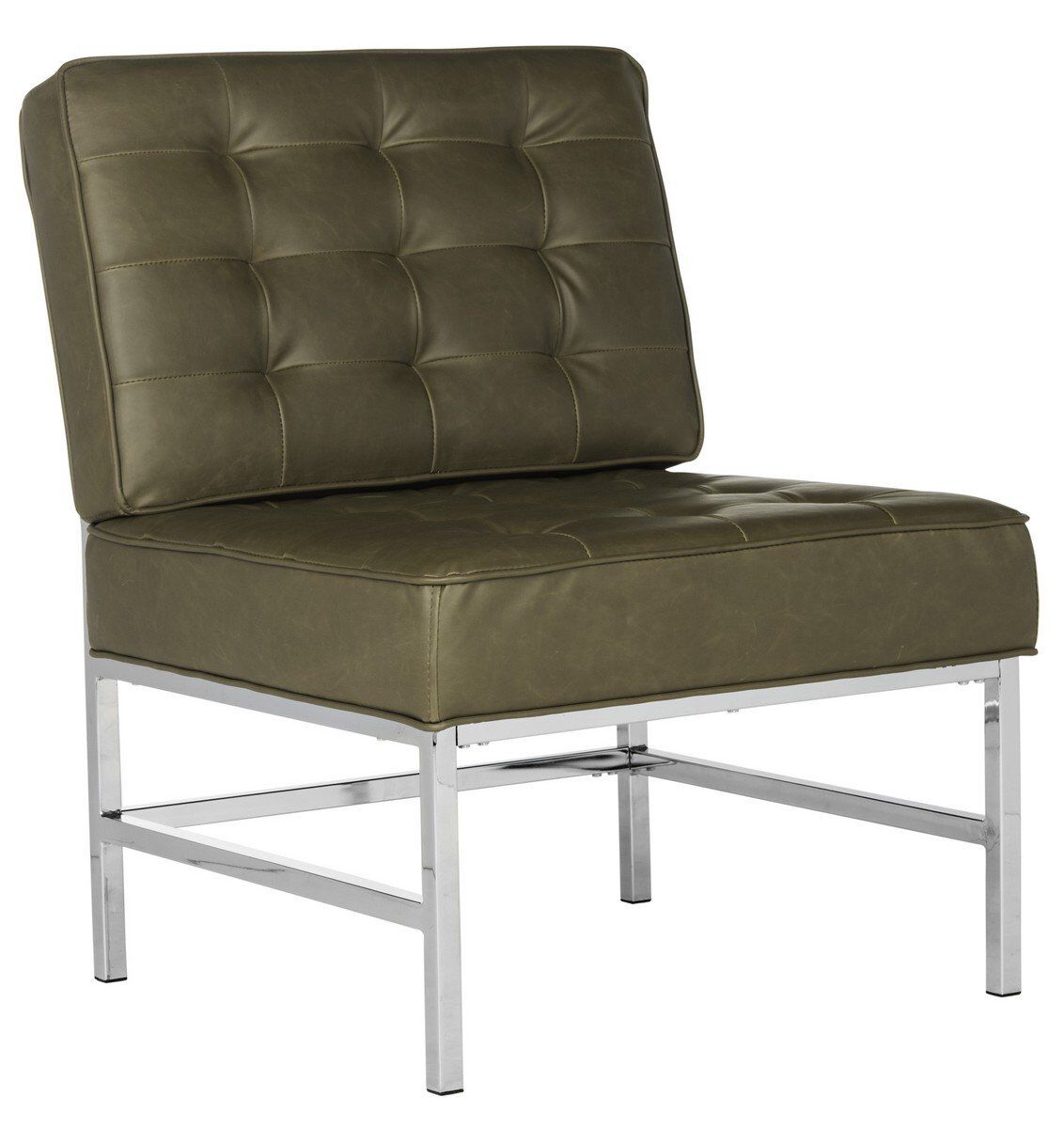 Ansel Modern Tufted Leather Chrome Accent Chair-Taupe