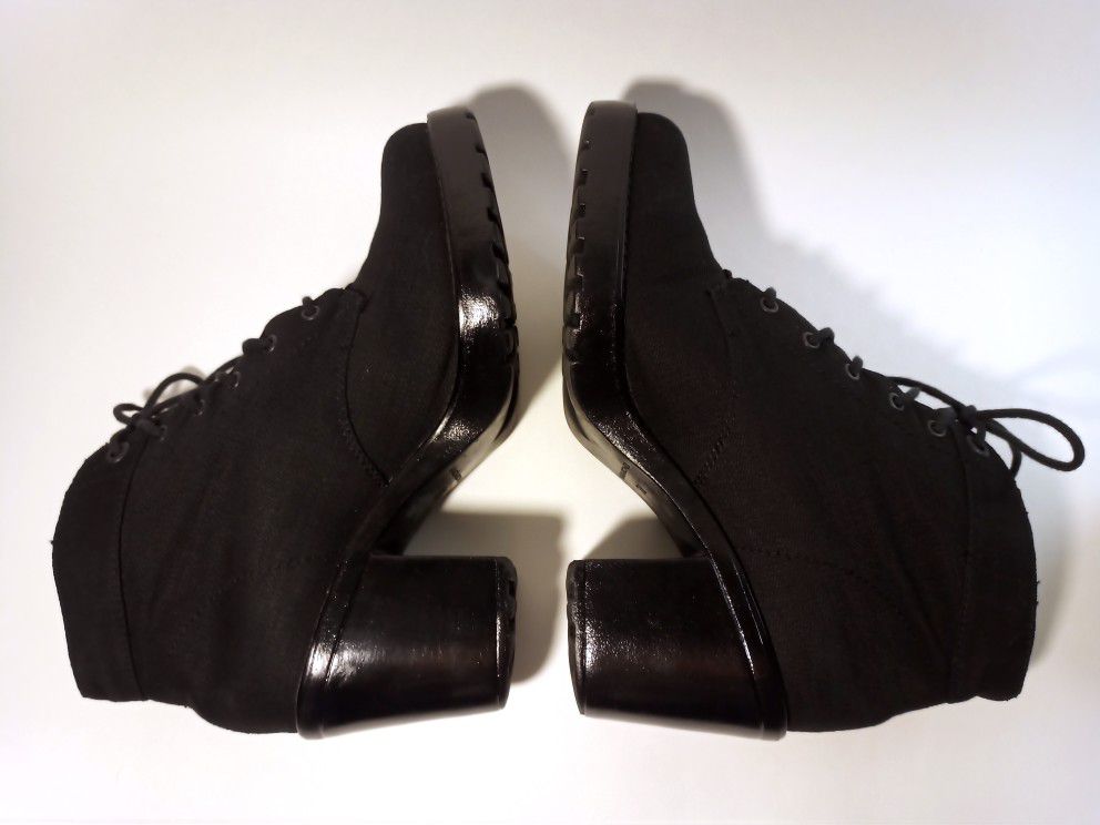 Black Denim Block Heel Lace Up Boots VEGABOND Sz 8