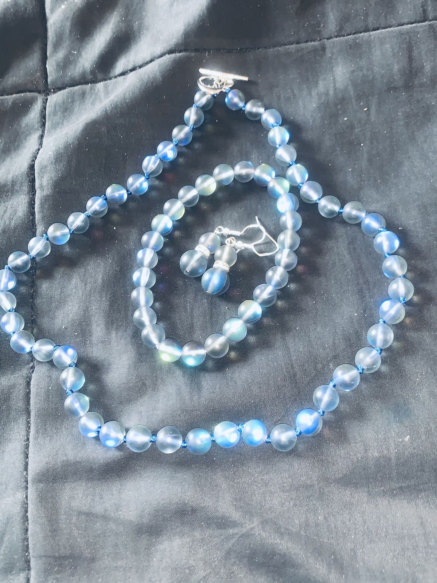 Blue Fluorescent Stone Beads Jewelry Set