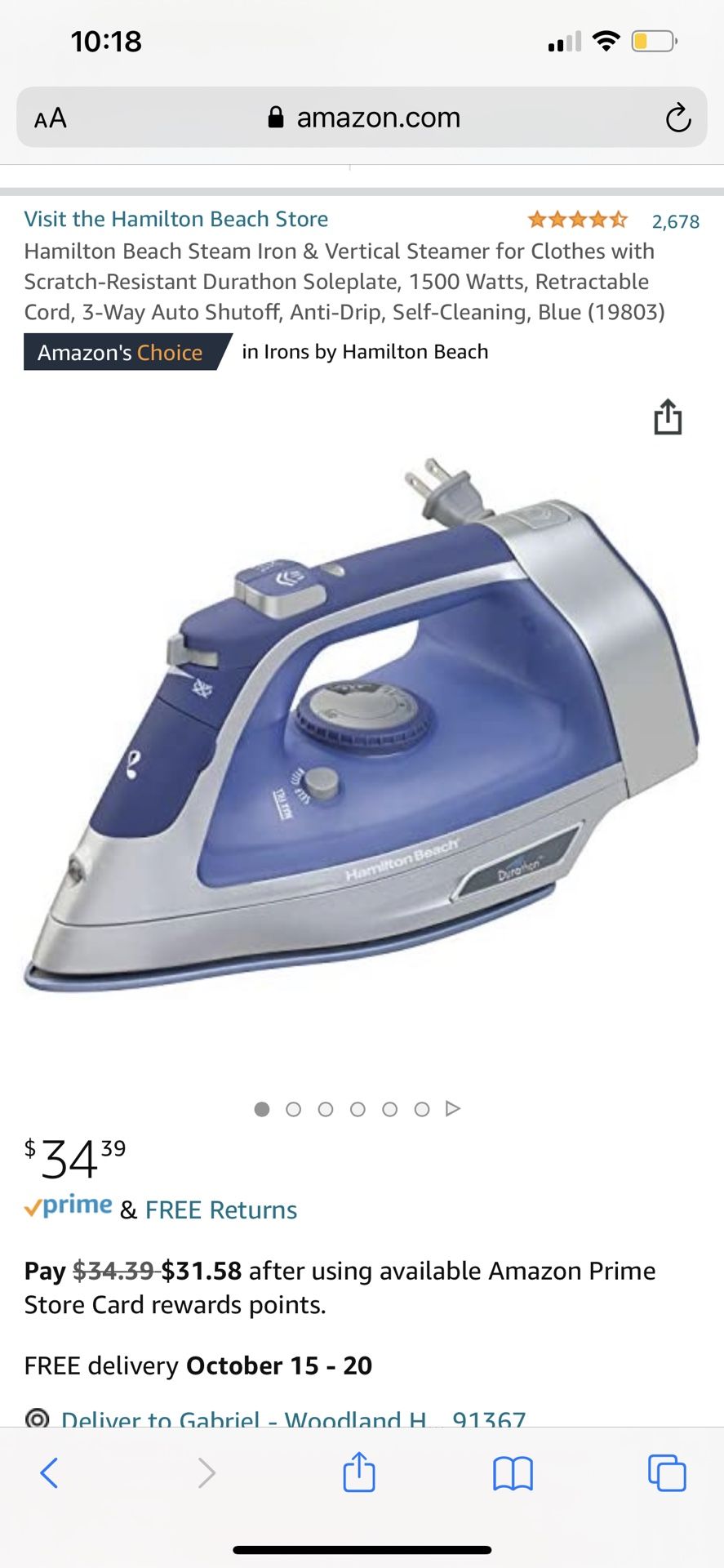 Hamilton Beach Steam Iron & Vertical Steamer