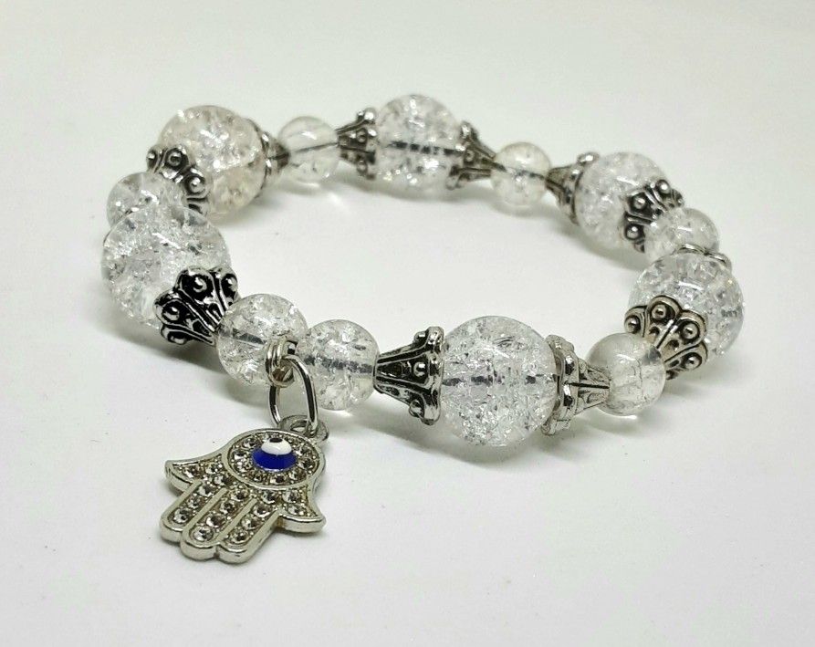 Handmade White Frosted Hamsa Bracelet