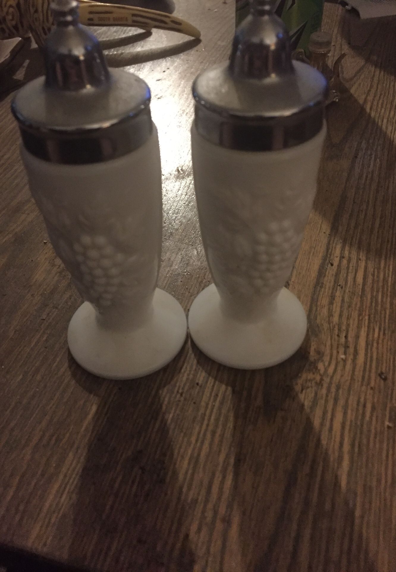 Milk glass salt and pepper shakers