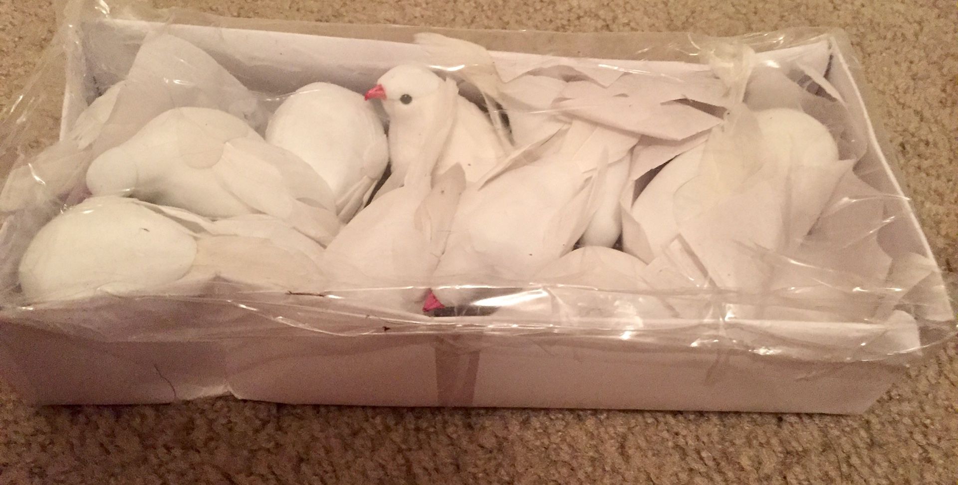Group of 12 White Sweet Artificial Mushroom Dove Birds