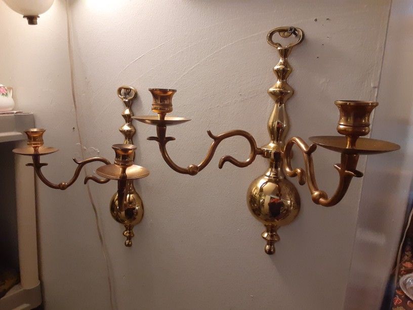 REALLY NEAT LOOKING PAIR of SOLID BRASS CANDLE holders 12 INCHES Tall