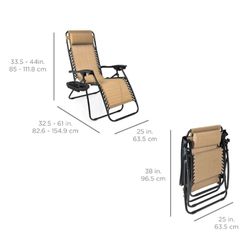 Set of 2 Reclining Outdoor Lounge Chair with Cup Holders Thumbnail