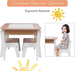 3 in 1 Wooden Storage Table and Chairs Set Table Furniture Convertible Set with Storage Space for Toddlers Thumbnail