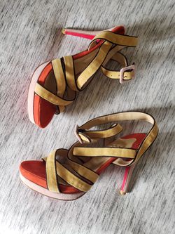 Christian Louboutin Multicolor Strappy Suede Sandals Thumbnail