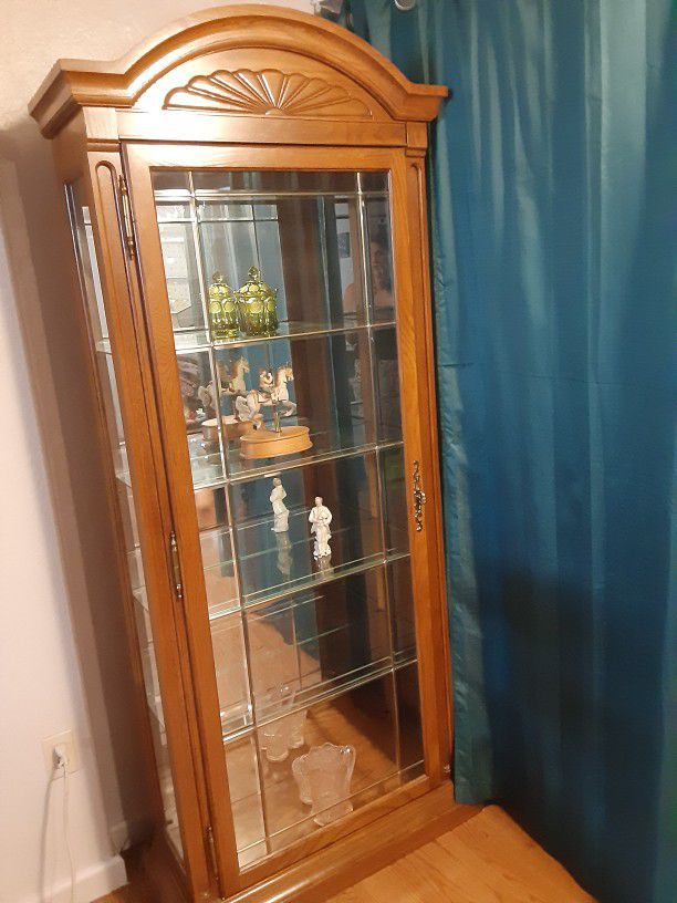 Vintage Lighted Mirrored Curio Cabinet  - Hutch -  Case
