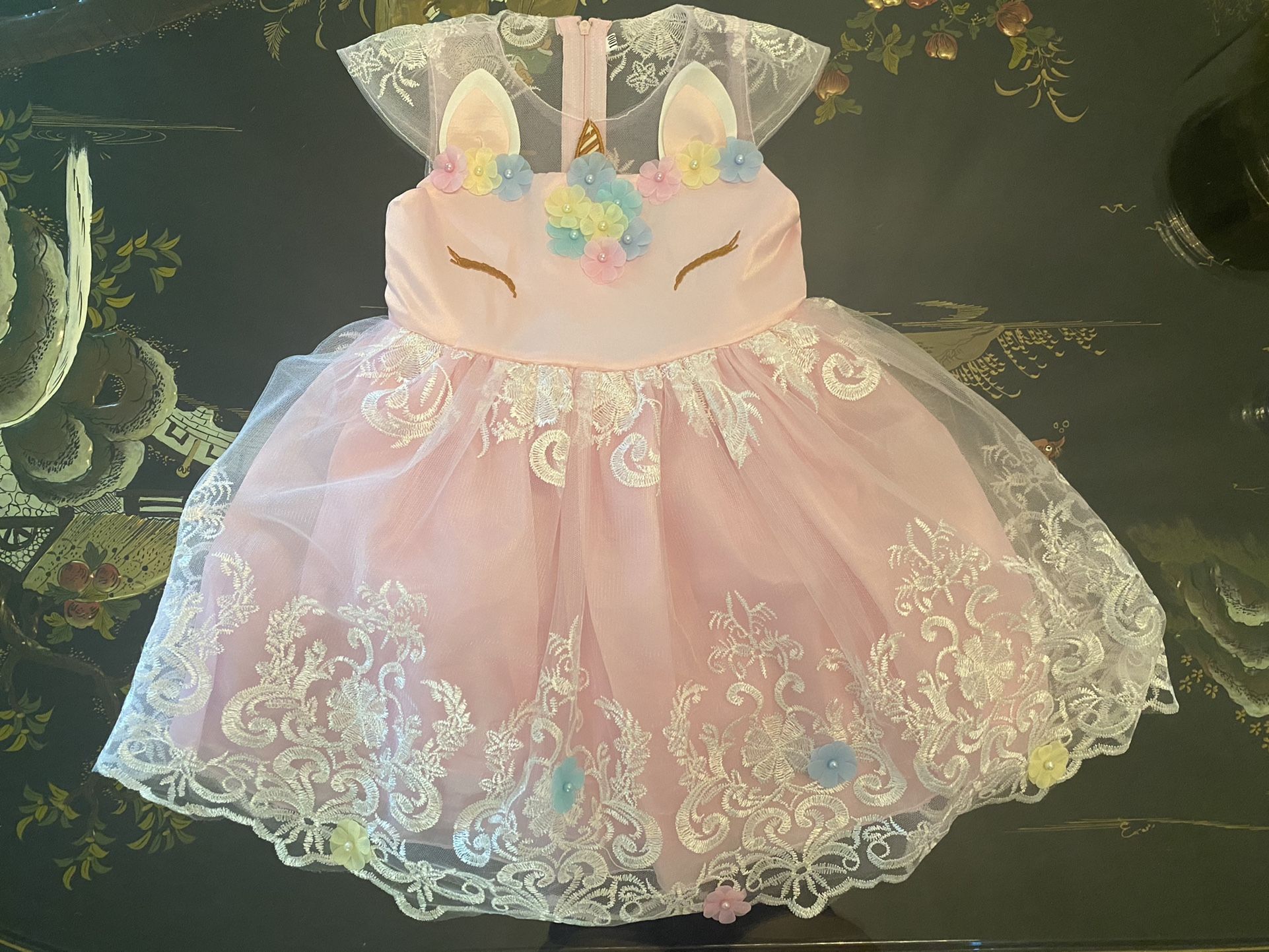 Brand New, Never Worn Gorgeous 3pc Unicorn Dress Set w/ Headband and Jacket, size 3T, color pink π¦