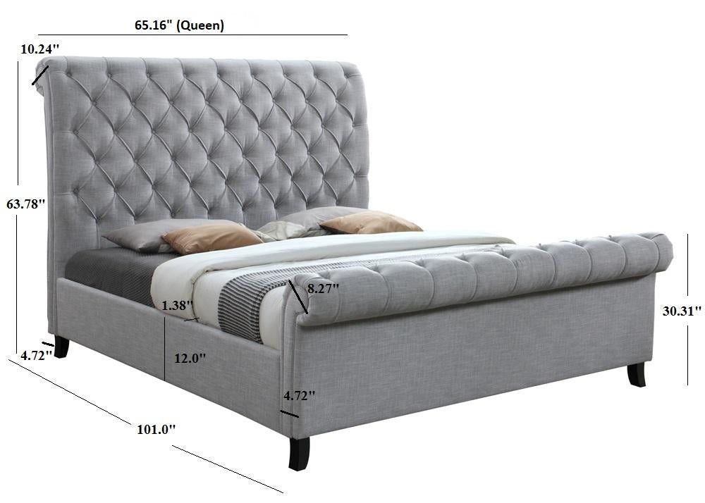♥️Kate Gray Upholstered Queen Sleigh Platform Bed

