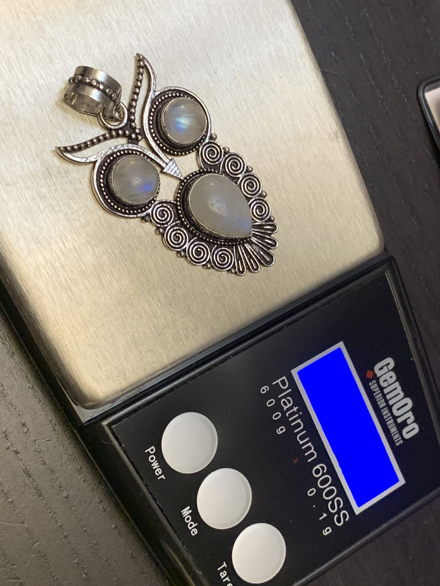 925 Sterling Silver Moonstone Artisan Owl Pendant