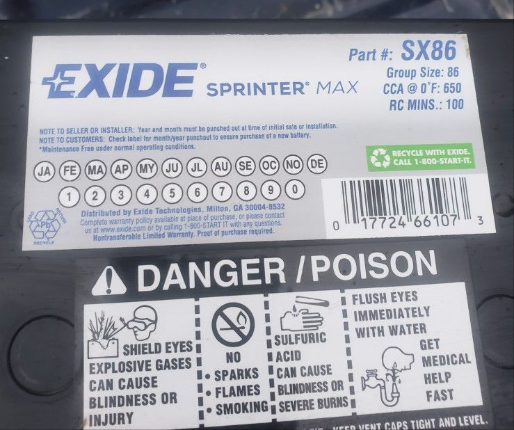 12V CAR/TRUCK/SUV BATTERY