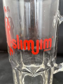 8” Slim Jim Brand Beef Jerky Beer Mug, Vintage Glassware.  Thumbnail