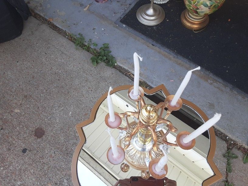 Gorgeous Looking 6 SMALL CANDLE THIS IS A BRASS AND CRYSTAL GLASS CANDLE HOLDER 15INCHES TALL