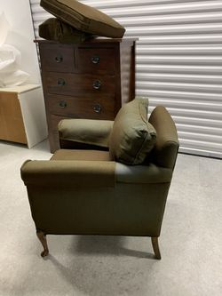 2 Brown Wood Custom Upholstered Matching Chairs Thumbnail