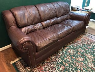 Burgundy Faux leather sofa couch with pull out mattress/bed sleeper Thumbnail