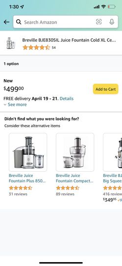 Breville BJE830SIL Juice Fountain Cold XL Centrifugal Juicer, Silver Thumbnail
