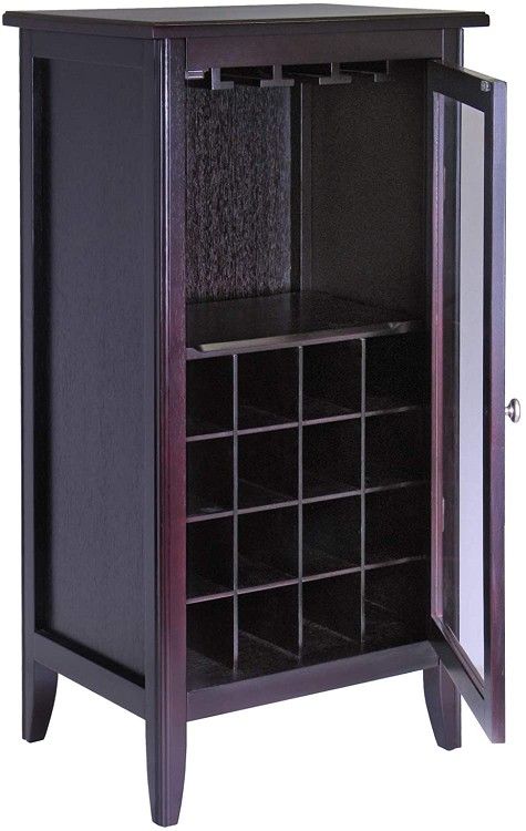 16 bottle Wine Bottle and Glass Holder Closed Cabinet