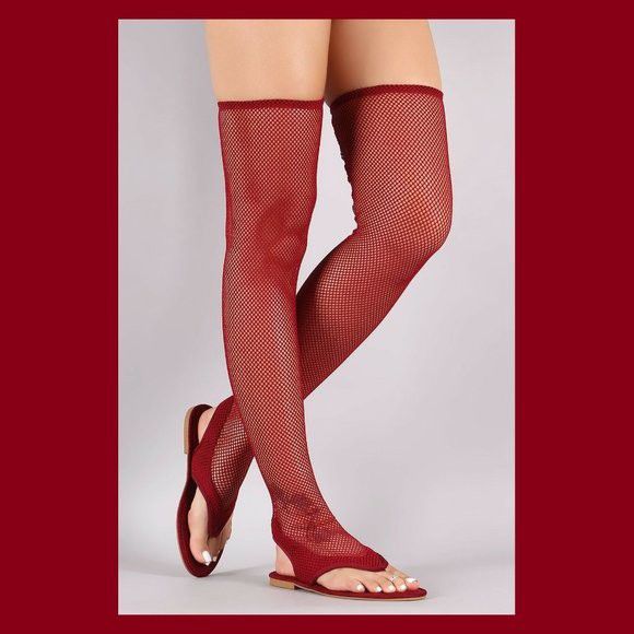 Red Fishnet Sandals 