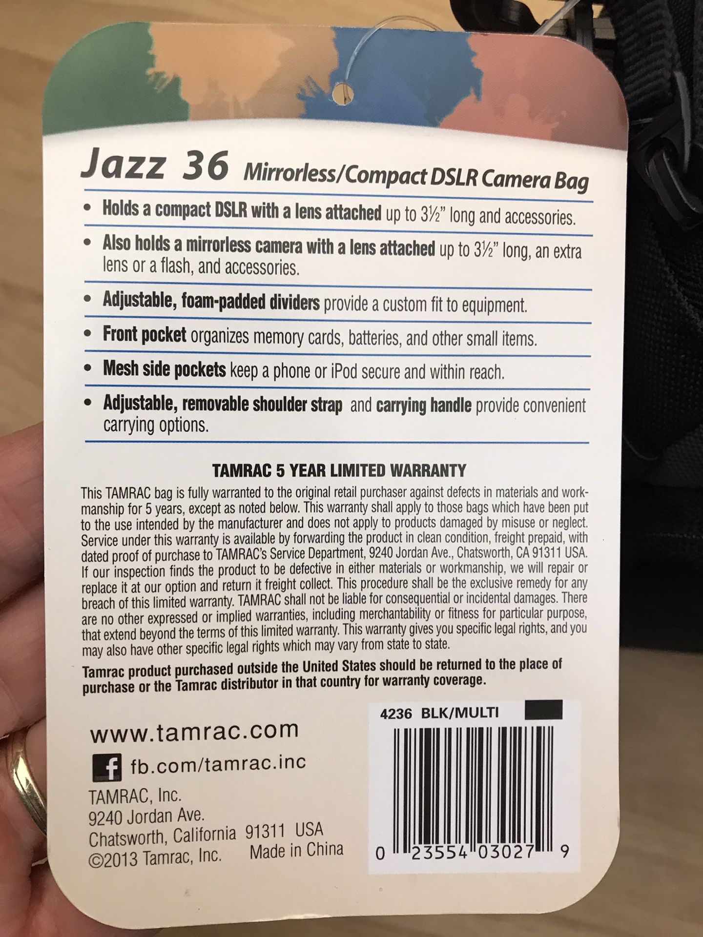 New In Package Tamrac Jazz 36 Mirrorless Compact DSLR Camera Bag