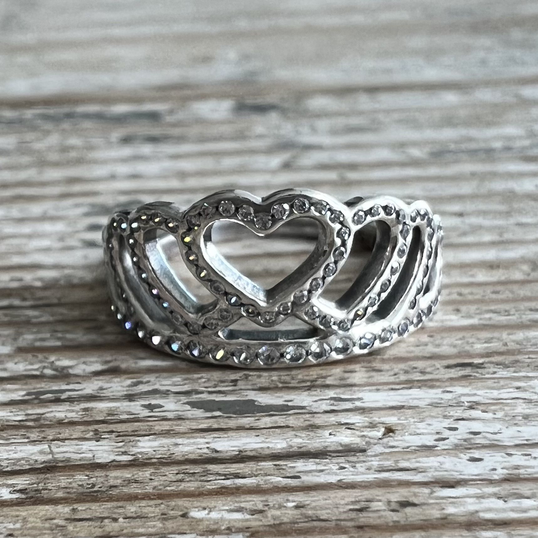 PANDORA Sterling Silver HEARTS TIARA Ring Size 50 5