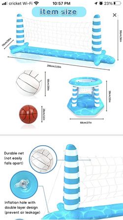 New - Inflatable Pool Volleyball Net Basketball Hoop Swimming Set - 2 Boxes Available Thumbnail