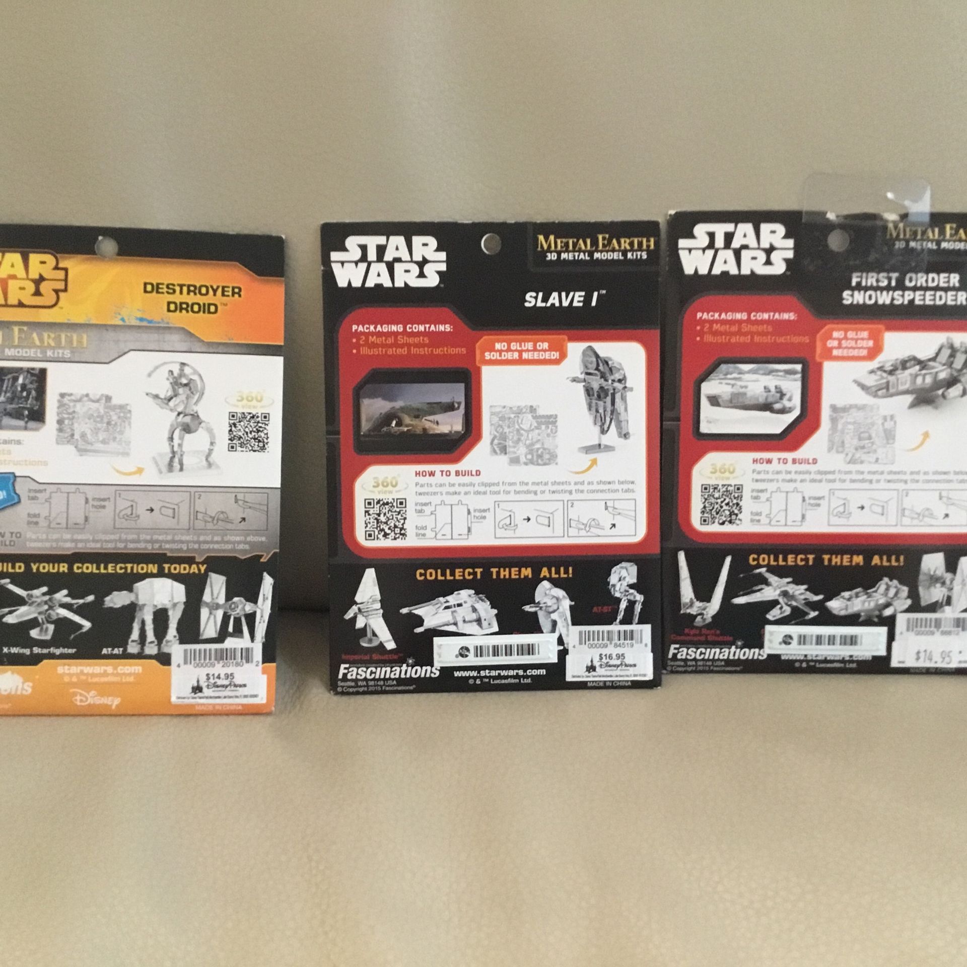 3 StarWars, Disneyland Parks, 3D Metal Earth Model Kits. Never Opened , Metal Sculptures Kit.