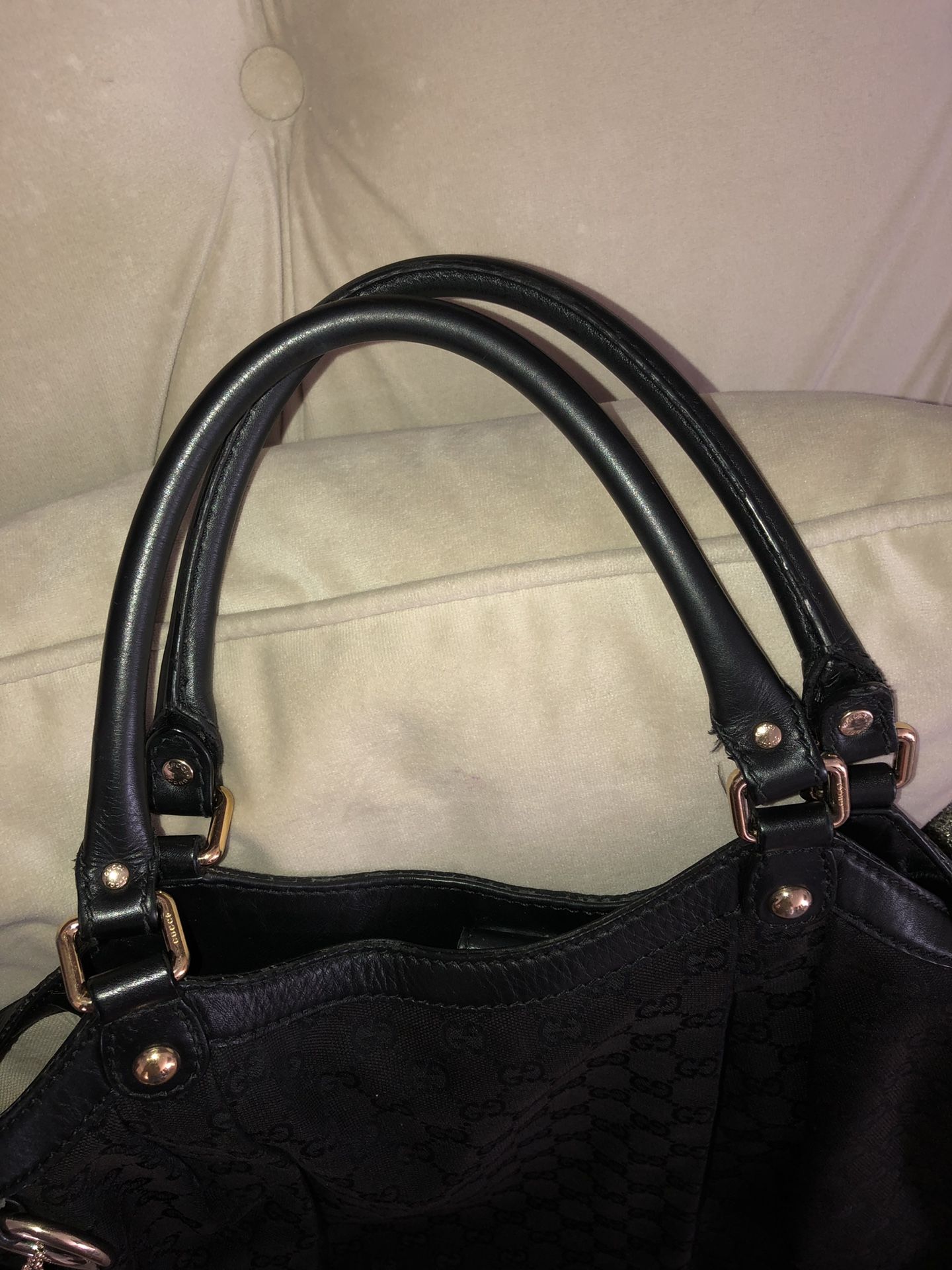 Large Authentic Gucci Sukey Handbag Tote canvas material with Gucci charm.