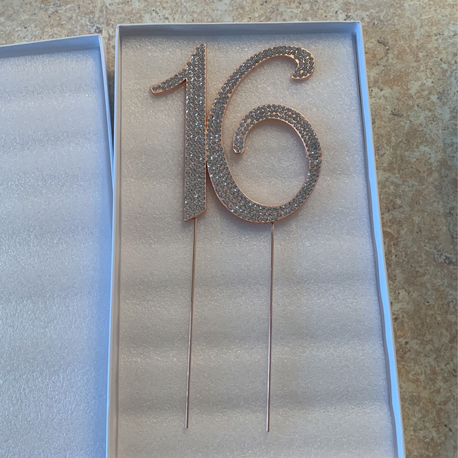 Rose gold and Rinestone Sweet 16 Cake Topper