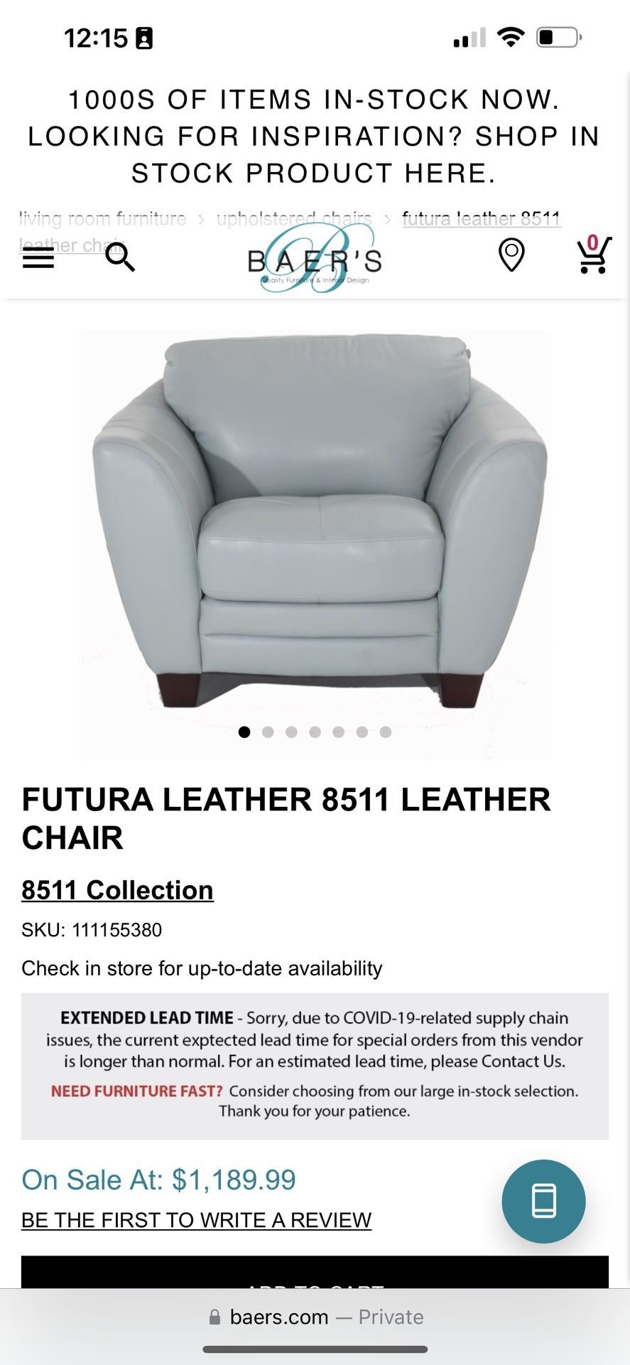 Light Blue Leather Armchair