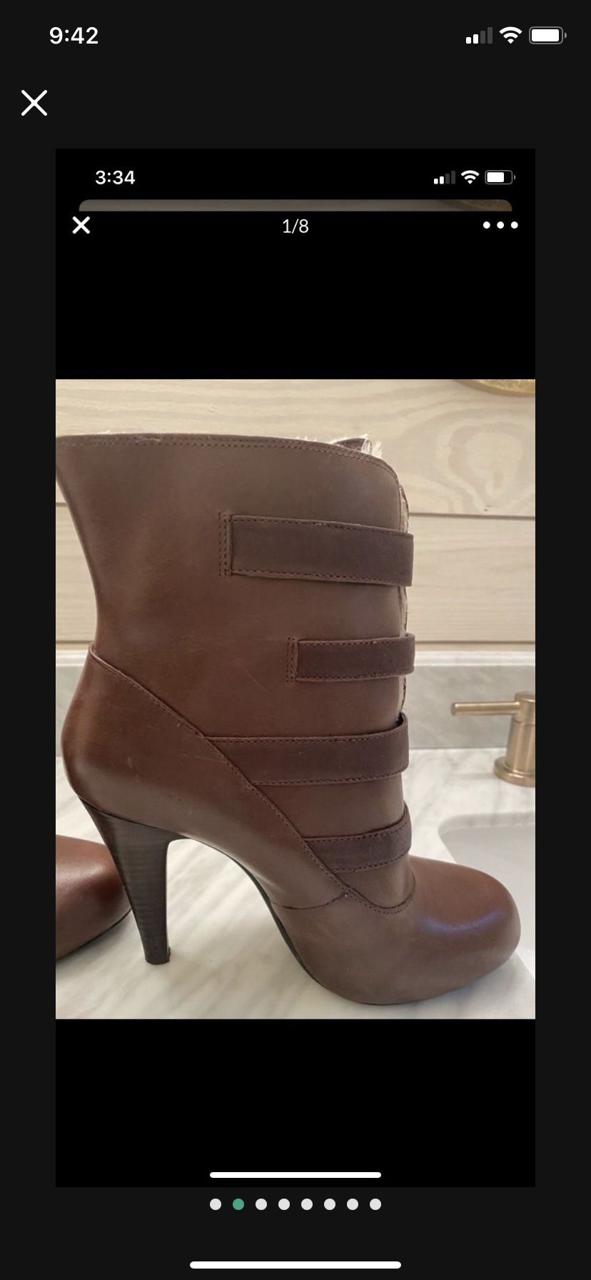 Gianni Bini Leather Boots Size 8 Fabric Fur Lined