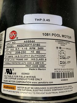 US Motors 3-HP Pool Pump w/ Auto Thermal Protection & FREE Alladin Pump Repair Kit - NIB! Thumbnail